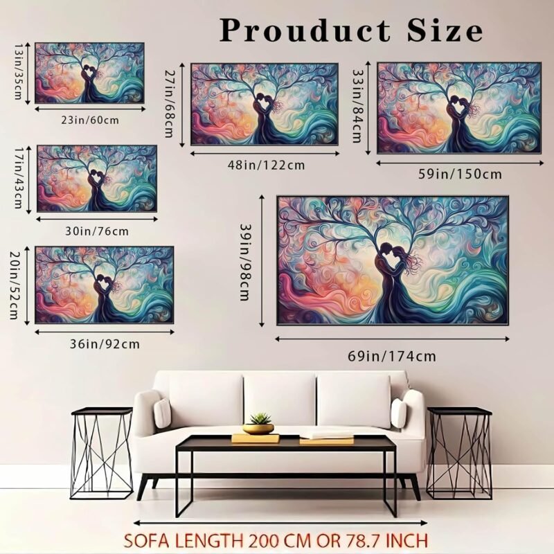 Tree of Love Canvas Print – 36″×20″ Vibrant Couple Silhouettes, Gold Frame - Image 4