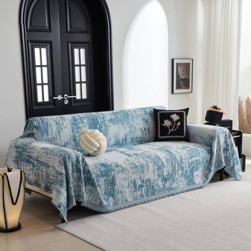 MYSKY HOME Sage Abstract Sectional Slipcover – XL 71″×118″, Tassel‑Edge - Image 2