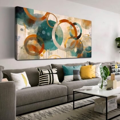 ENTANUB 29″×59″ Abstract Geometric Canvas – Black, White & Gold Wall Art