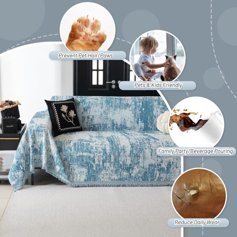 MYSKY HOME Sage Abstract Sectional Slipcover – XL 71″×118″, Tassel‑Edge - Image 3