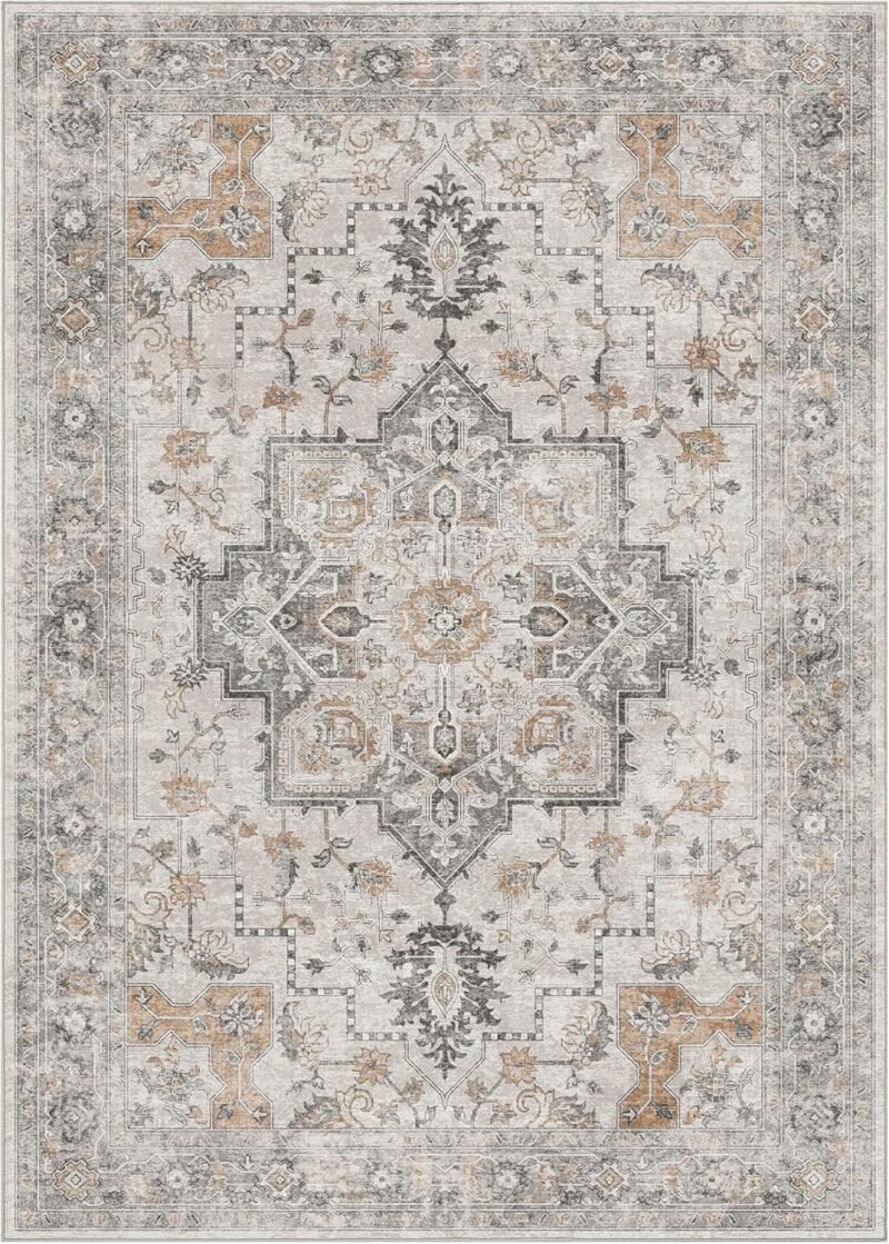 GENIMO 8′×10′ Machine-Washable Low-Pile Chenille Area Rug – Light Taupe - Image 8