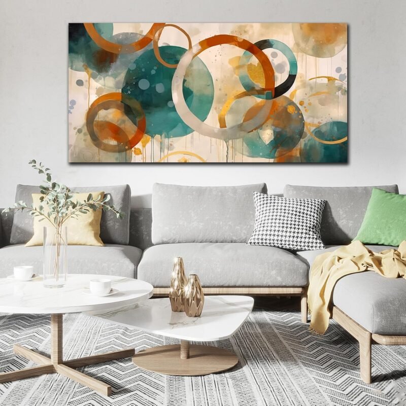 ENTANUB 29″×59″ Abstract Geometric Canvas – Black, White & Gold Wall Art - Image 3
