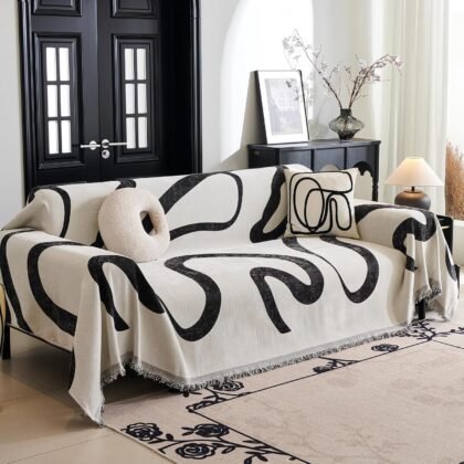 MYSKY HOME Chenille Sectional Slipcover – XL 71″×118″, Tassel‑Edge (Light Grey)
