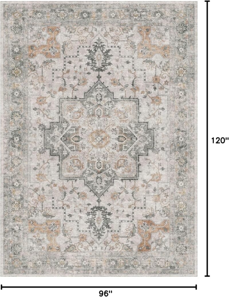 GENIMO 8′×10′ Machine-Washable Low-Pile Chenille Area Rug – Light Taupe - Image 2