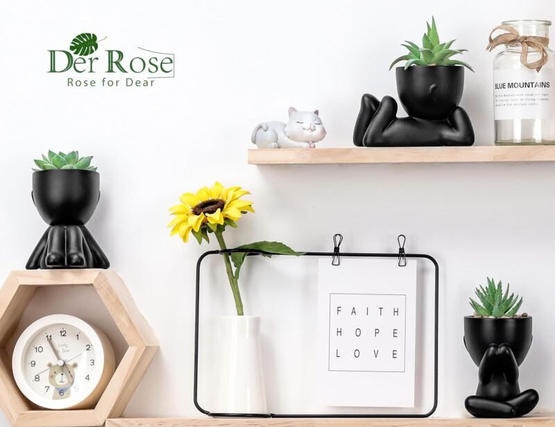 Elegant Black Fake Succulent Trio in Human-Shaped Pots – 5.1″ Desktop Décor - Image 5