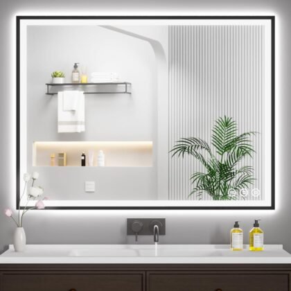 Dimmable 48″×32″ LED Bathroom Mirror – Anti‑Fog, Shatter‑Proof, Heated Memory