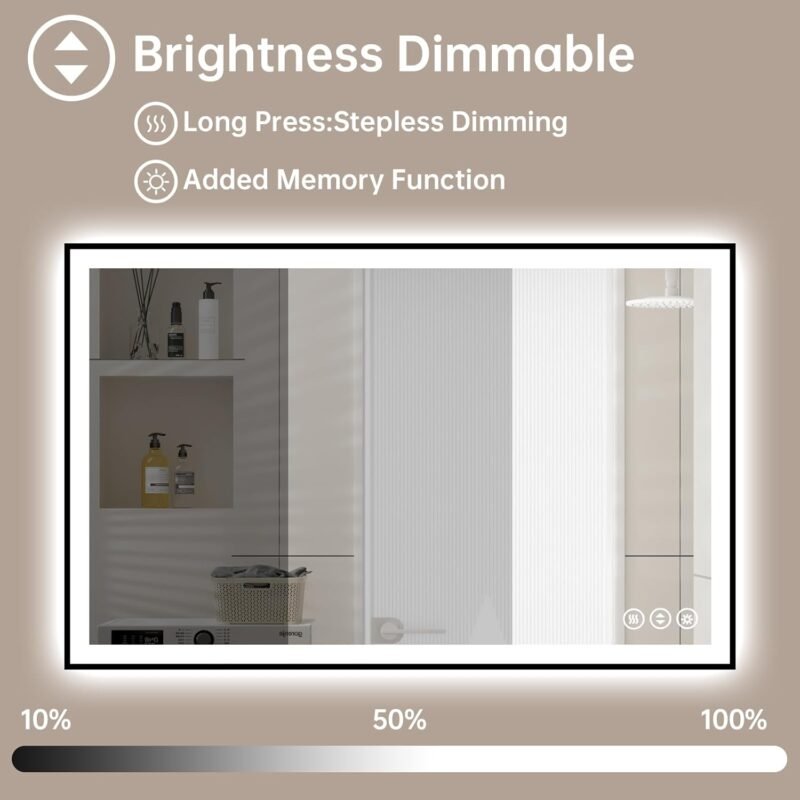 Dimmable 48″×32″ LED Bathroom Mirror – Anti‑Fog, Shatter‑Proof, Heated Memory - Image 3