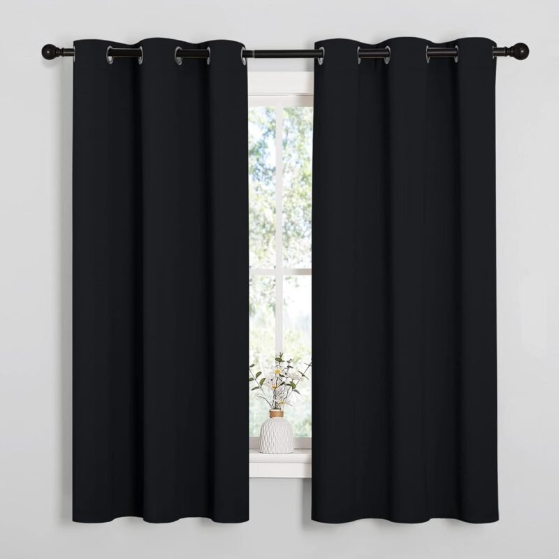 NICETOWN Thermal Insulated Blackout Curtains – 42″×63″, Solid Black, 2 Panels - Image 4