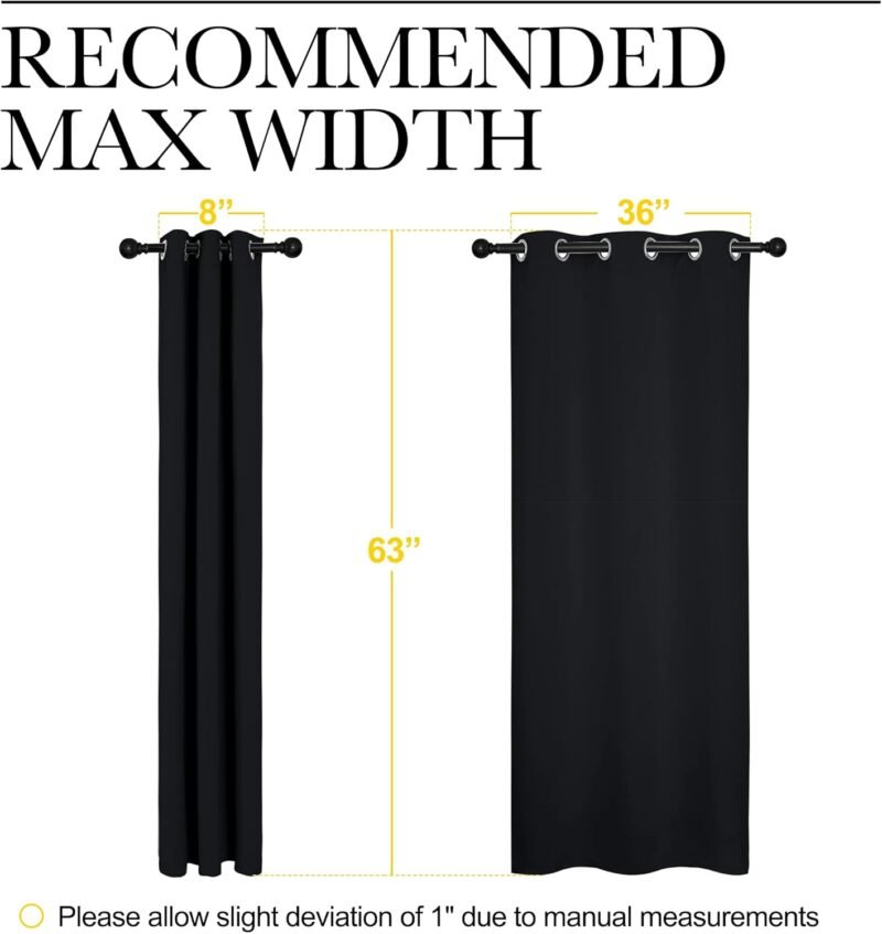 NICETOWN Thermal Insulated Blackout Curtains – 42″×63″, Solid Black, 2 Panels - Image 2
